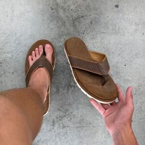 Vintage George Mens Brown Perforated Strap Thong Sandals Flip Flops Size 12